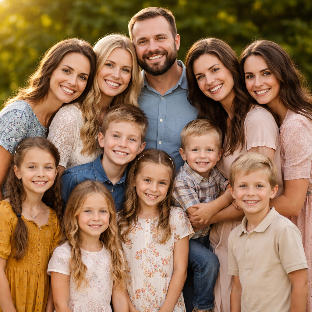 A joyful blended family outdoors